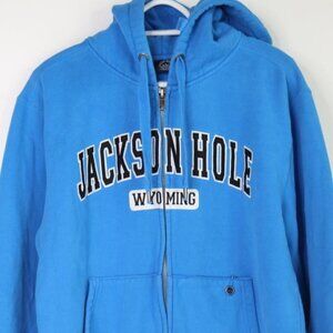Jackson Hole Wyoming Sweatshirt Women's Medium Blue Hoodie Full Zip